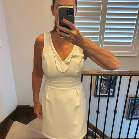 White Vera Moda stunning dress with faux leather trim. Excellent quality!! - Picture 8 of 15